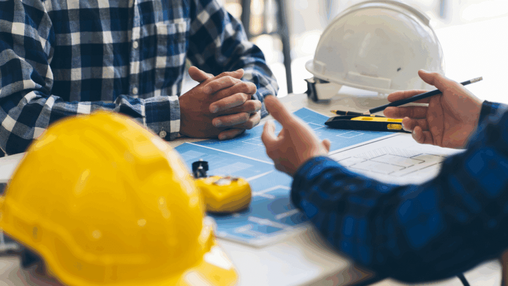 engenheiro e arquitetos analisando estratégias de manutenção predial