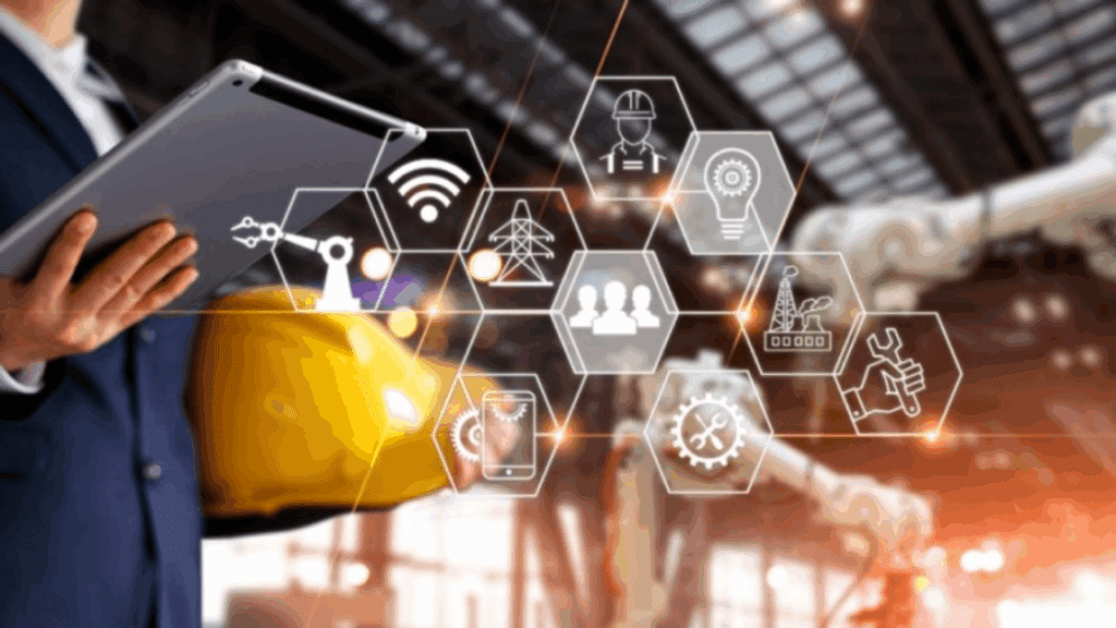 imagem representativa com gráficos e tecnologia representando os sistemas de gerenciamento de obras. 